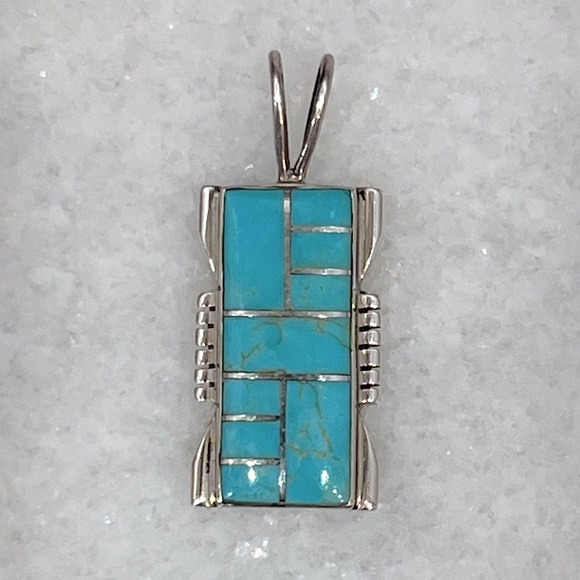 Santa Fe Style Turquoise Sterling Silver Pendant Necklace - Picture 6 of 11